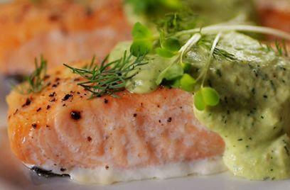 Baked Salmon with Avocado-Dill Yogurt
